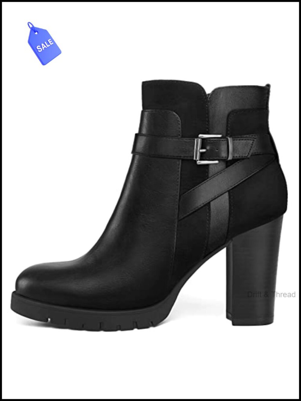 Women's Ankle Boots Side Zip Chunky Stacked Heel PU